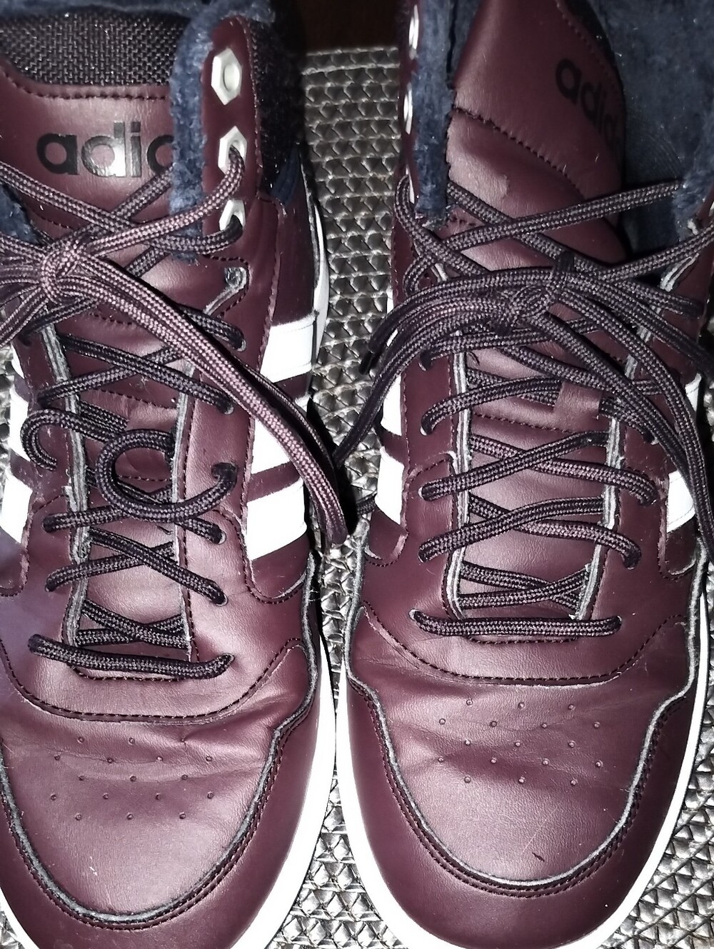 Adidas Unisex Maroon Hi-Top Sneakers with White Stripes